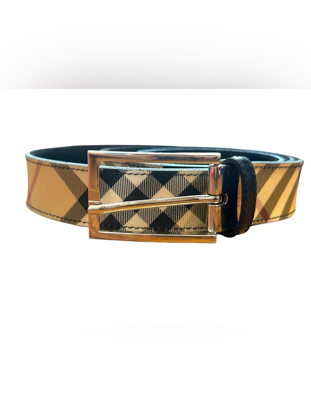 Burberry Unisex Classic Check Brown Black Leather Belt Sz 40 / 100